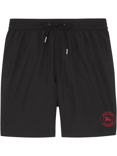 Burberry Embroidered Logo Drawcord Swim Shorts In Black