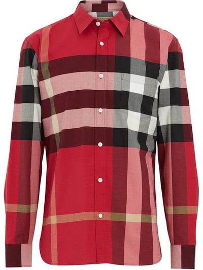 Burberry Somerton Nova-check Cotton-blend Poplin Shirt In Red