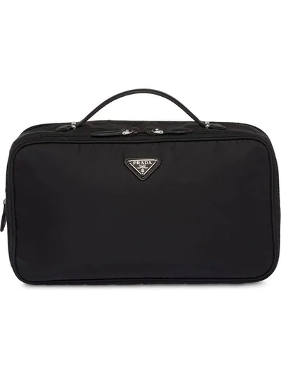Prada Leather-trimmed Shell Cosmetics Case In Black