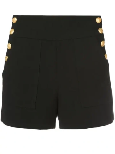 Alice And Olivia Donald High-waist Side-button Shorts In Black