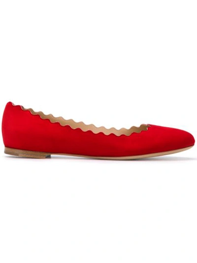 Chloé Lauren Scalloped Suede Ballet Flats In Red Flame