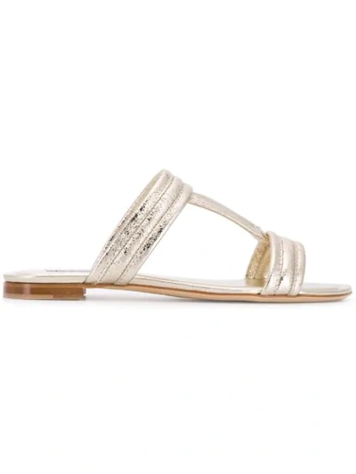 Tod's Metallic Textured-leather Slides In Gold