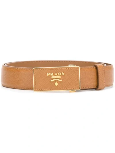 Prada Square Logo-buckle Leather Belt In Brown