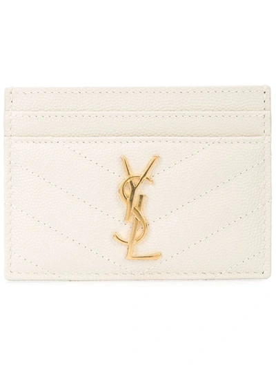 Saint Laurent Monogram Quilted Cardholder In White