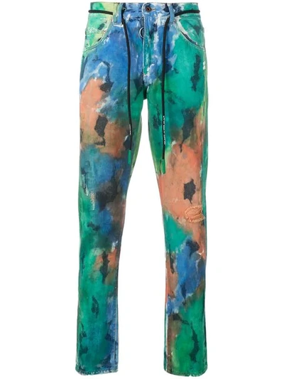 Off-white Slim-fit Painted Distressed Denim Jeans In Multi