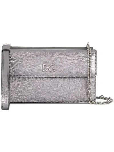Dolce & Gabbana Crystal Embellished Dg Crossbody Bag In Silver