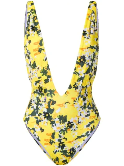 Angelys Balek Deep V Neck Swimsuit In Yellow