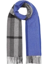 BURBERRY BURBERRY 拼色格纹羊绒围巾 - 蓝色