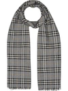 Burberry Metallic Vintage Check Wool Silk Blend Scarf In A4503 Pewter Grey
