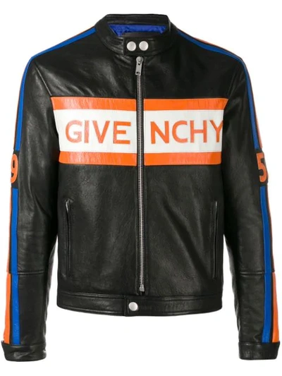 Givenchy Logo Leather Biker Jacket In Black,orange