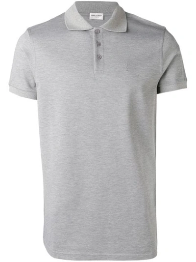 Saint Laurent Embroidered Monogram Polo Shirt In Grey