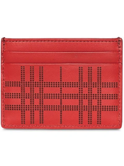 Burberry Men's Sandon Perforated Check Card Case, Red