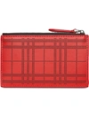 BURBERRY PERFORATED CHECK LEATHER ZIP CARD CASE