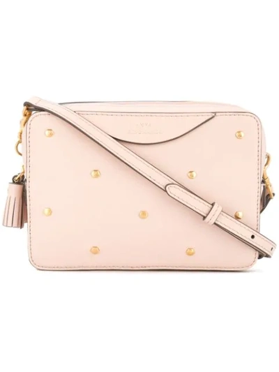 Anya Hindmarch Double Zip Wallet On Strap Hexagon Studs In Light Rose Circus Leather