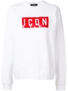 Dsquared2 Printed Icon Sweatshirt In 100 White + Red