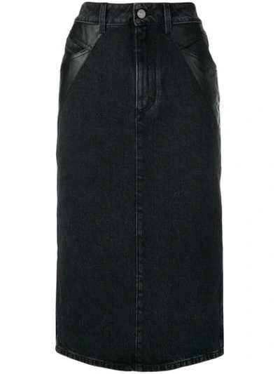 Givenchy Leather-paneled Denim Midi Skirt In Black