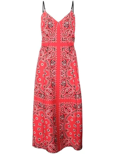 Alexander Wang Leather-trimmed Printed Silk Midi Dress In Red