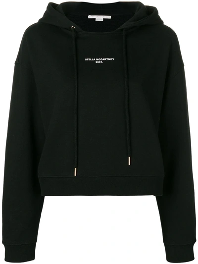 Stella Mccartney Cropped Logo Printed Hoodie Black