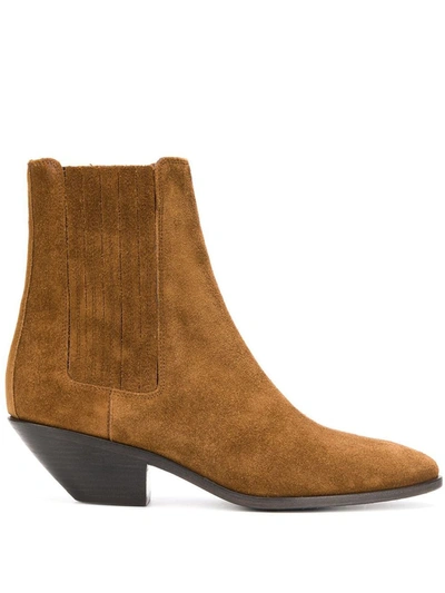 Saint Laurent West Western Suede Ankle Boots In Brown