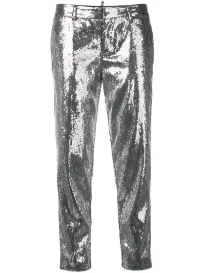 Dsquared2 Cropped Pants W/ Sequins In Argento