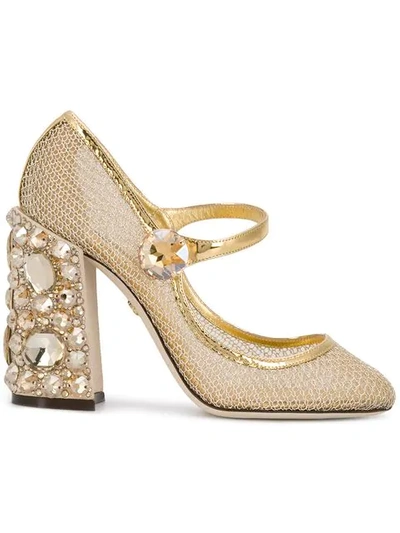 Dolce & Gabbana Crystal-embellished Metallic Mesh Mary Jane Pumps In Gold