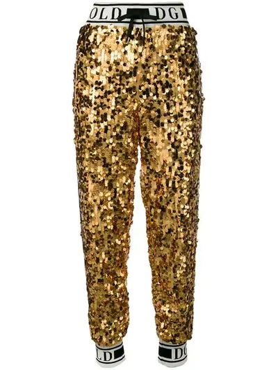 Dolce & Gabbana Logo Sequinned Track Trousers In Gold