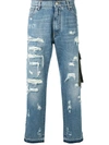 DOLCE & GABBANA RIPPED DETAIL PIPED JEANS