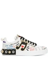 Dolce & Gabbana Music Printed Leather Sneakers With Patch In White