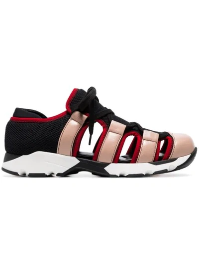 Marni Multicoloured Leather And Mesh Cutout Trainers In Black