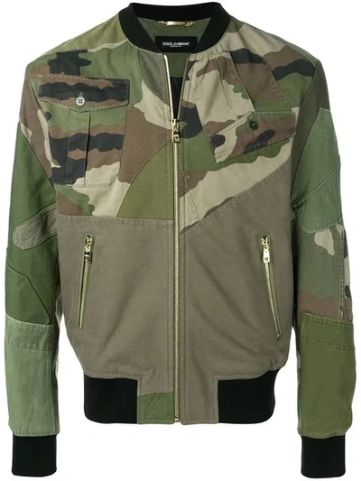 Dolce & Gabbana Logo-appliquéd Patchwork Cotton-canvas Bomber Jacket In Military Green