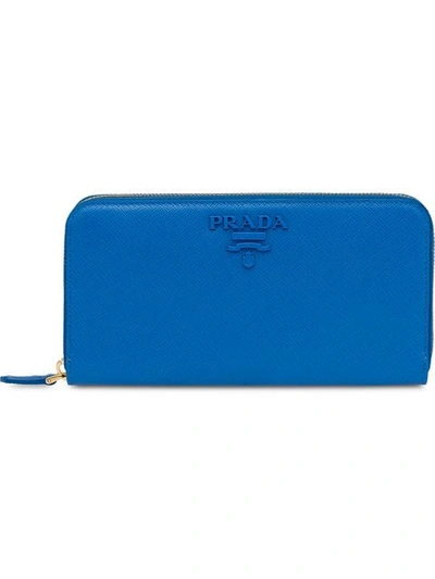 Prada Saffiano Leather Wallet In Blue