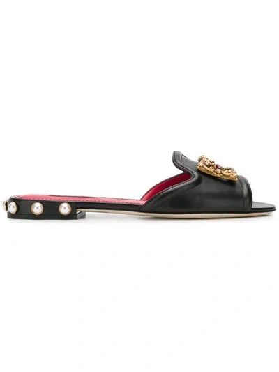 Dolce & Gabbana Embellished Leather Sandals In Black