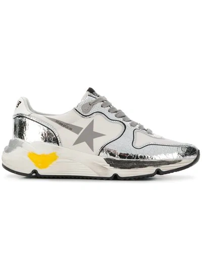 Golden Goose Running Sole Leather-trimmed Trainers In Metallic