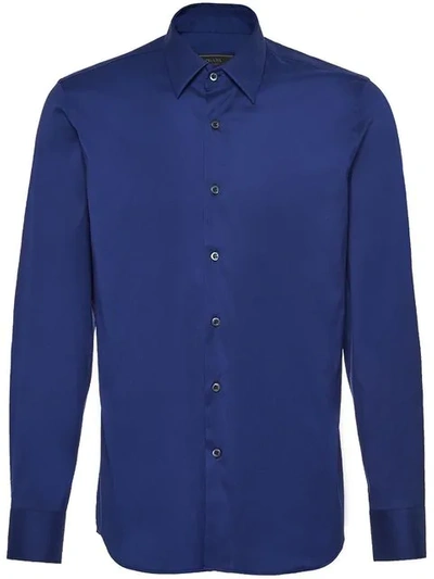 Prada Stretch Poplin Shirt In Blue