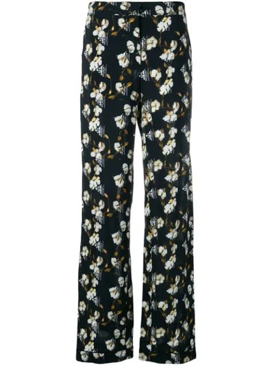 Off-white Cotton Flower Print Trousers In Floral