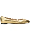 Chloé Lauren Scalloped Metallic Cracked-leather Ballet Flats In Gold