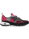 Prada Crossection Knit Black And Red Sneakers In F022c Black/scarlet Red