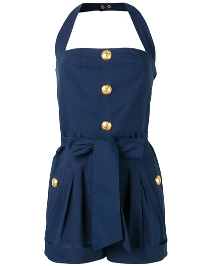 Balmain Button Detail Playsuit In Gui Bleu Jean