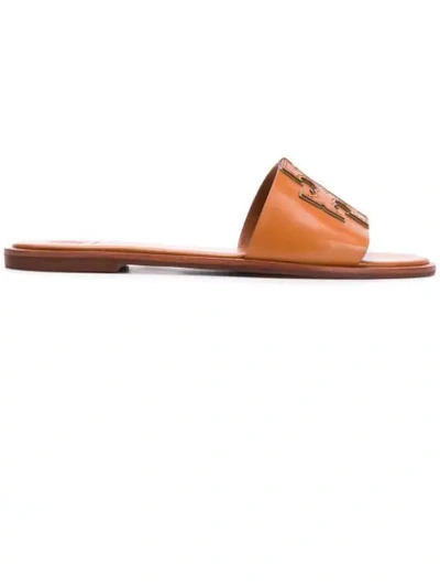 Tory Burch Ines Flat Leather Sandals In Brown