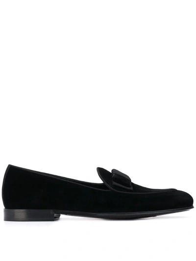 Dolce & Gabbana Grosgrain-bow Velvet Loafers In Black