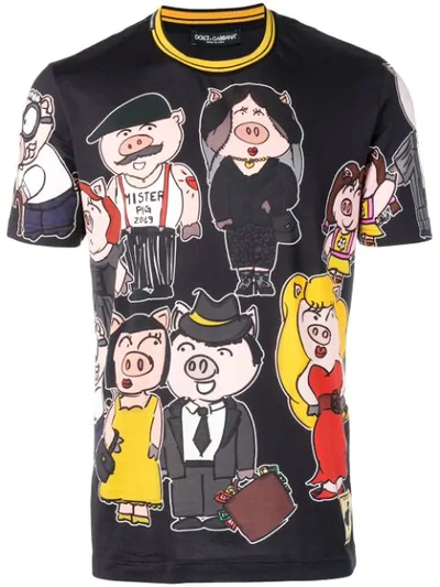 Dolce & Gabbana Year Of The Pig Character T-shirt In Family Pig F Grigio