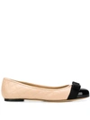 Ferragamo Vara Contrast Ballerinas In Beige