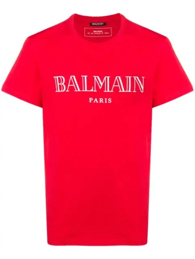 Balmain Logo印花t恤 - 红色 In Red