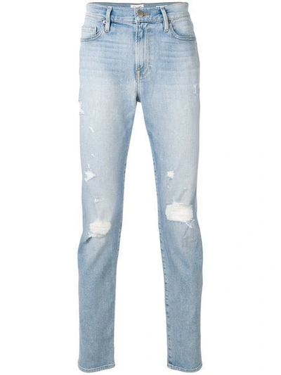 Frame Distressed Straight-leg Jeans In Blue