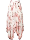 ZIMMERMANN ORCHID PRINT PLEATED ASYMMETRIC SKIRT