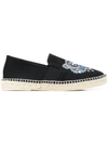 Kenzo Embroidered Tiger Espadrilles In Black