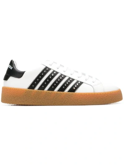 Dsquared2 Men's Studded Side-stripe Leather Low-top Trainers In White