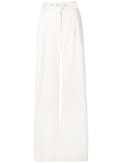 Zimmermann Corsage Striped Linen Trousers In White