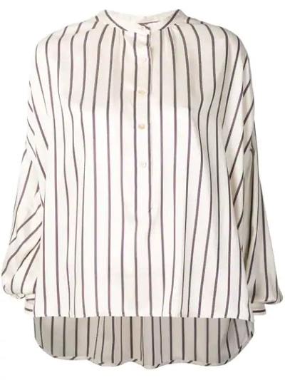 Isabel Marant Striped Charmeuse Crewneck Popover Blouse, White/blue In Neutrals
