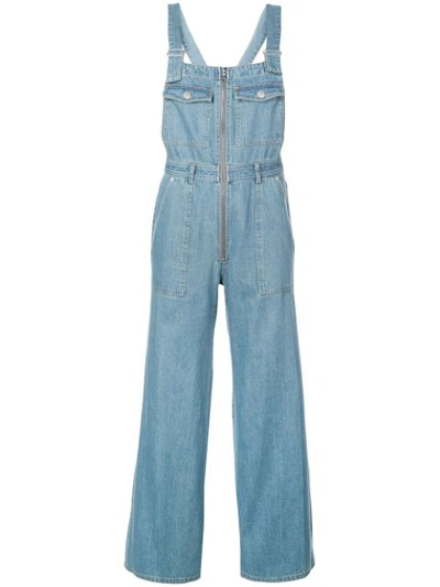 Sea Washed Denim Wide-leg Cropped Dungarees In Blue